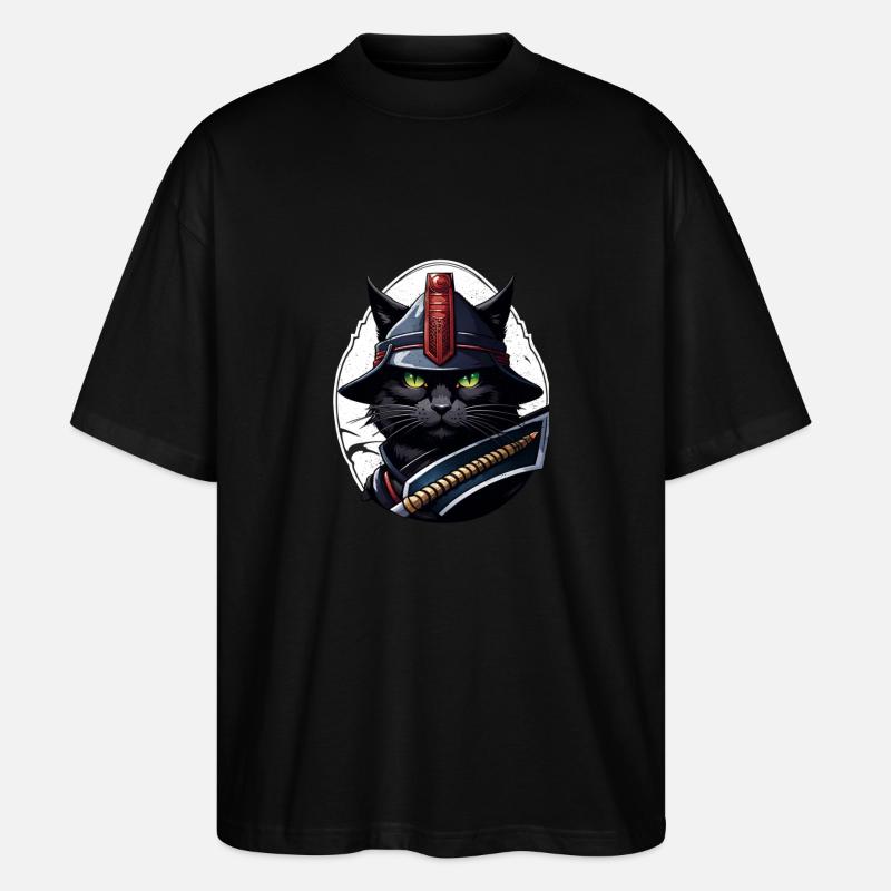 Ninja Katze - Samurai Kätzchen - Stanley/Stella Oversized Unisex Bio T-Shirt Blaster 2.0 - Schwarz
