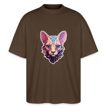 Sphynx Cat Head - Stanley/Stella Oversized Unisex Organic T-shirt Blaster 2.0 - mocha - Front - Alina (178cm) & Michal (187cm)
