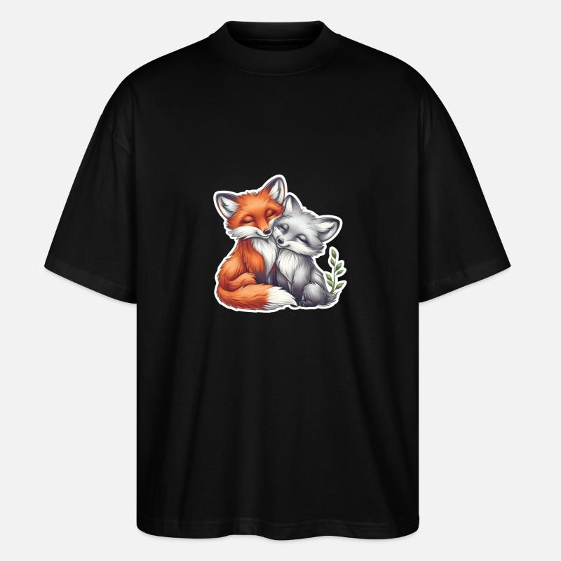 Cute Fox Couple Napping Together - Stanley/Stella Oversized Unisex Organic T-shirt Blaster 2.0 - black