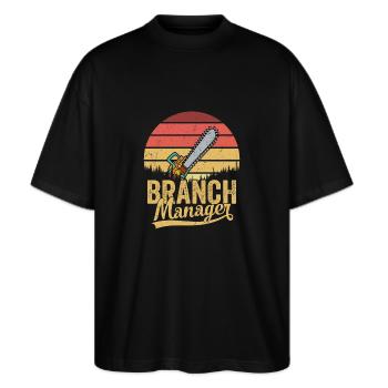 Branch Manager Logger Lumberjack Logging - Stanley/Stella Oversized Unisex Bio T-Shirt Blaster 2.0 - Schwarz - Vorne - Alina (178cm) & Michal (187cm)