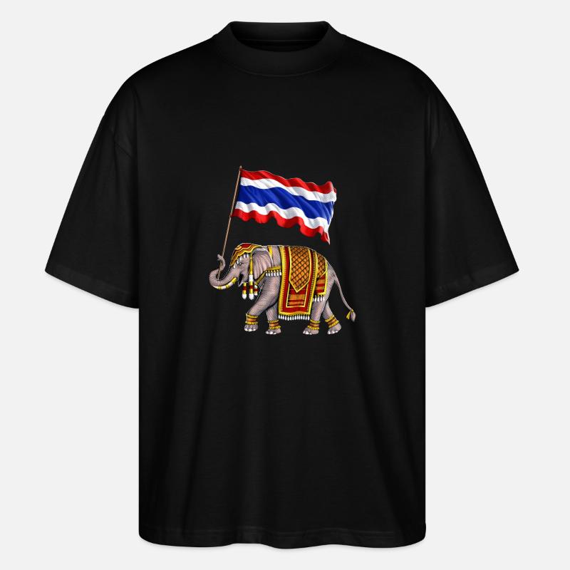 Éléphant de Thaïlande Drapeau Thaï - T-shirt bio Blaster 2.0 coupe oversize Stanley/Stella Unisexe - noir