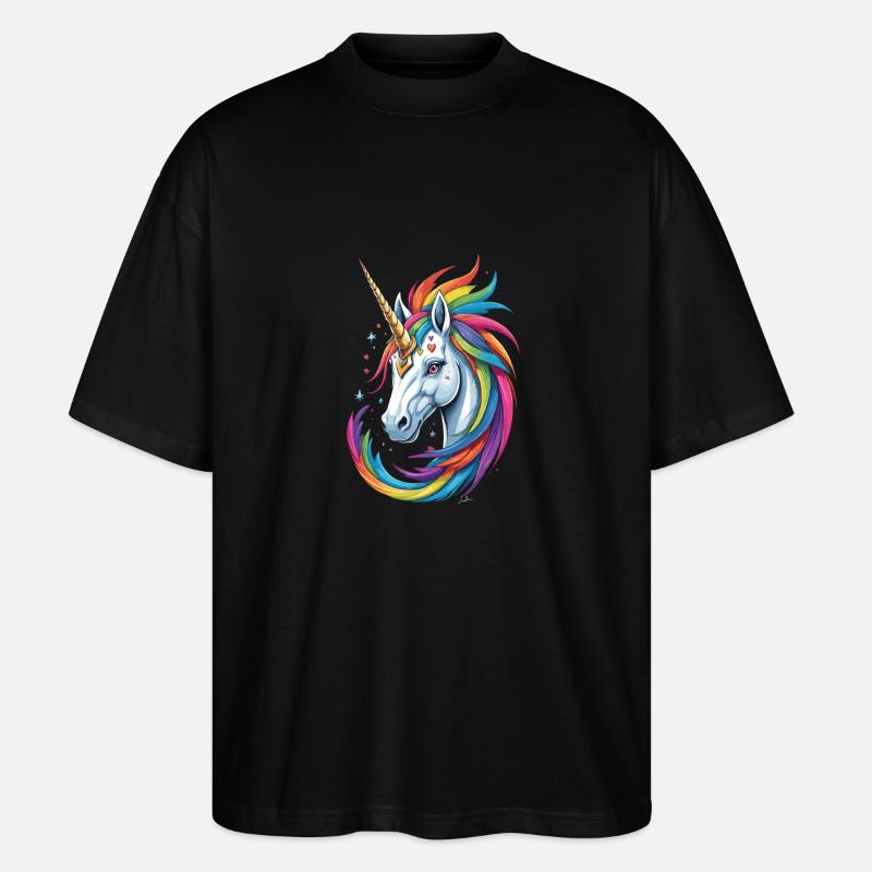 Buntes Einhorn - Stanley/Stella Oversized Unisex Bio T-Shirt Blaster 2.0 - Schwarz