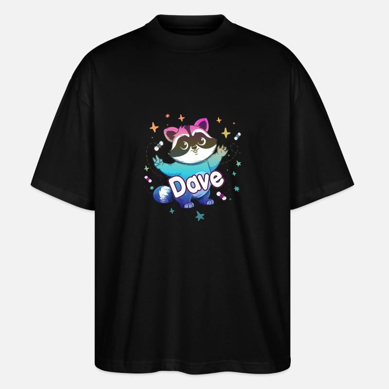 DAVE - Beau nom de garçon avec un raton laveur mignon - T-shirt bio Blaster 2.0 coupe oversize Stanley/Stella Unisexe - noir