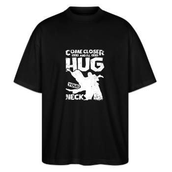 Kom tættere på, så krammer jeg din hals Aikido - Stanley/Stella Oversize Unisex Øko T-shirt Blaster 2.0 - sort - Foran - Alina (178cm) & Michal (187cm)