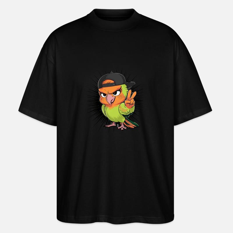 Cooler Papagei mit schwarzem Hut - Stanley/Stella Oversized Unisex Bio T-Shirt Blaster 2.0 - Schwarz