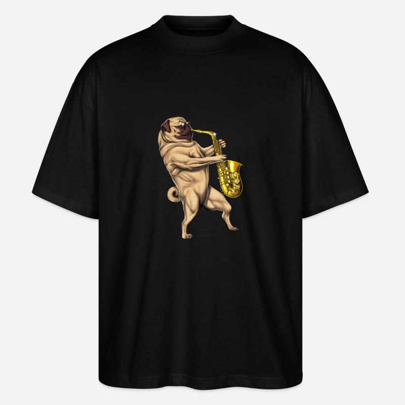 Mops-Saxophon-Spieler - Stanley/Stella Oversized Unisex Bio T-Shirt Blaster 2.0 - Schwarz
