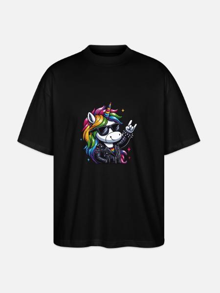 Rocker Einhorn Heavy Metal Unicorn - Stanley/Stella Oversized Unisex Bio T-Shirt Blaster 2.0 - Schwarz