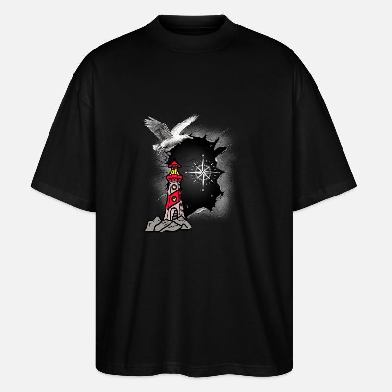 maritim Möwe Kompass Leuchtturm Möwen - Stanley/Stella Oversized Unisex Bio T-Shirt Blaster 2.0 - Schwarz