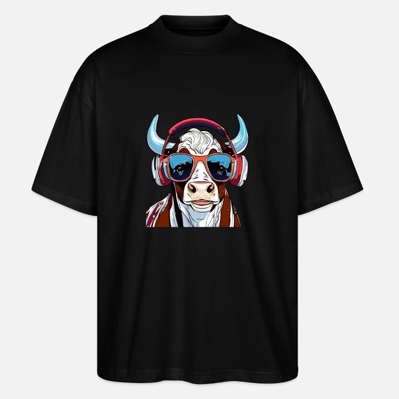 KUH MIT SONNENBRILLE - Stanley/Stella Oversized Unisex Bio T-Shirt Blaster 2.0 - Schwarz
