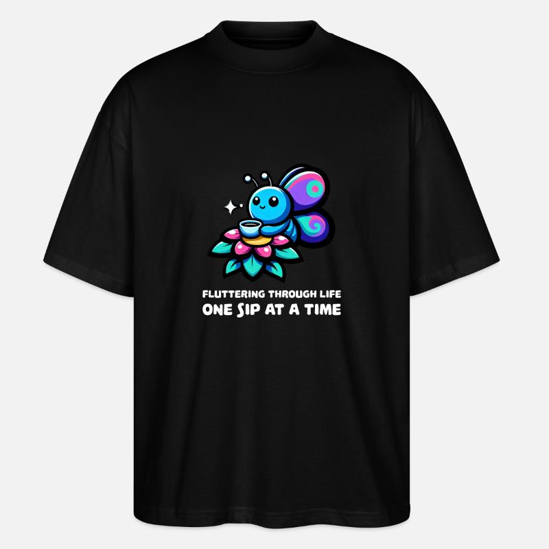 Fluttering Through Life Coffee Butterfly - Stanley/Stella Oversized Unisex Organic T-shirt Blaster 2.0 - black