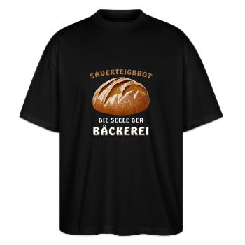 PAIN, PAIN AU LEVAIN, ÂME DE LA BOULANGERIE - T-shirt bio Blaster 2.0 coupe oversize Stanley/Stella Unisexe - noir - Devant - Alina (178cm) & Michal (187cm)