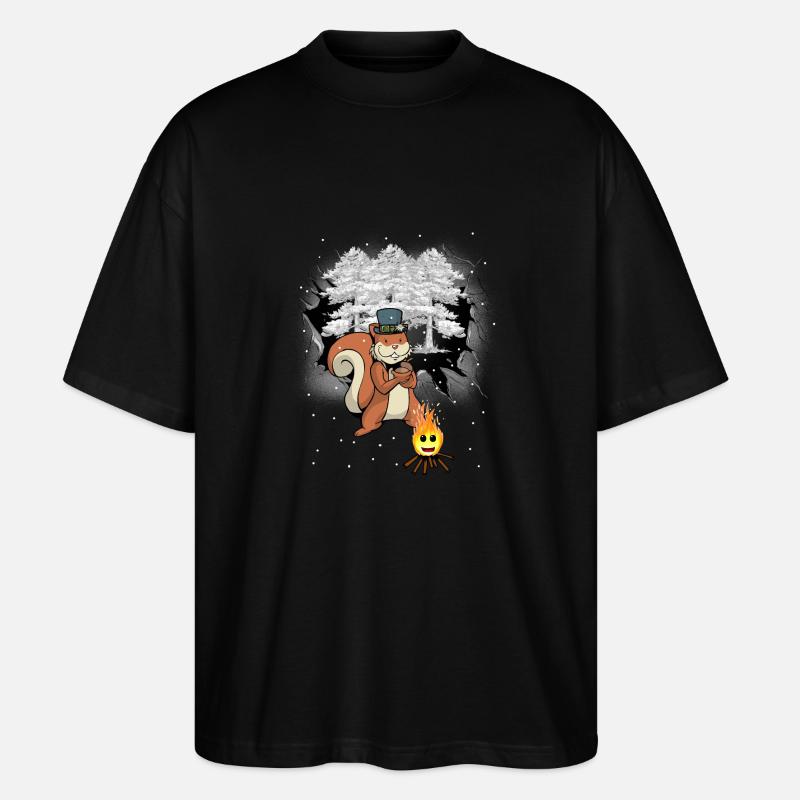 Winter Wald Eichhörnchen Kinder - Stanley/Stella Oversized Unisex Bio T-Shirt Blaster 2.0 - Schwarz