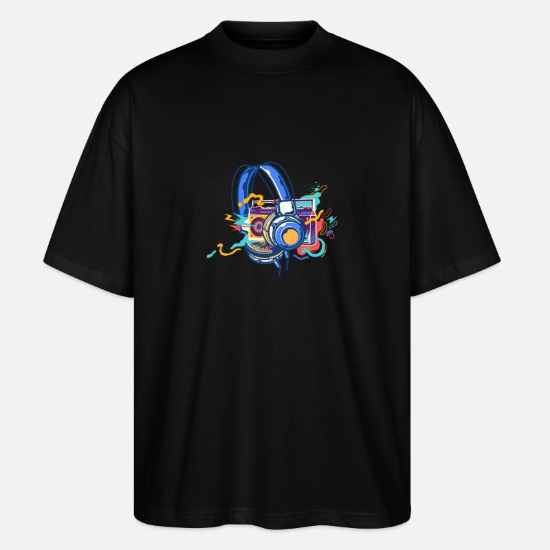 Techno Lover Bunte Kopfhörer Musik - Stanley/Stella Oversized Unisex Bio T-Shirt Blaster 2.0 - Schwarz