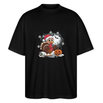 Thanksgiving Truthahn Weihnachten - Stanley/Stella Oversized Unisex Bio T-Shirt Blaster 2.0 - Schwarz - Vorne - Alina (178cm) & Michal (187cm)