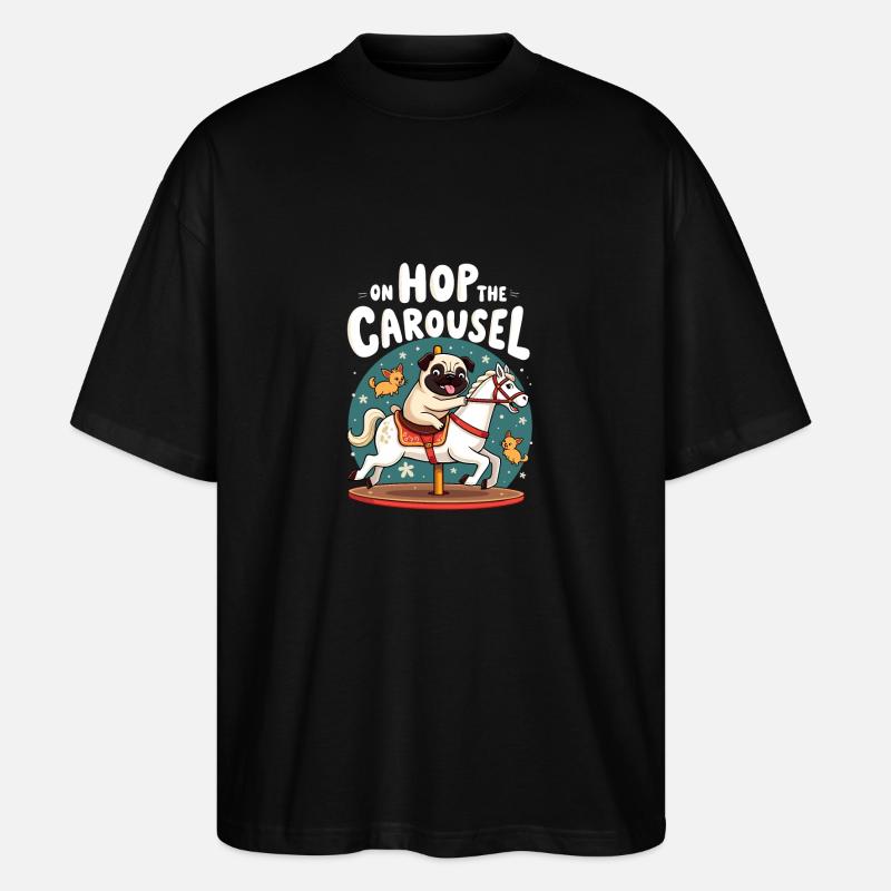 Mops Hundehalter Mops Liebe Karussell - Stanley/Stella Oversized Unisex Bio T-Shirt Blaster 2.0 - Schwarz