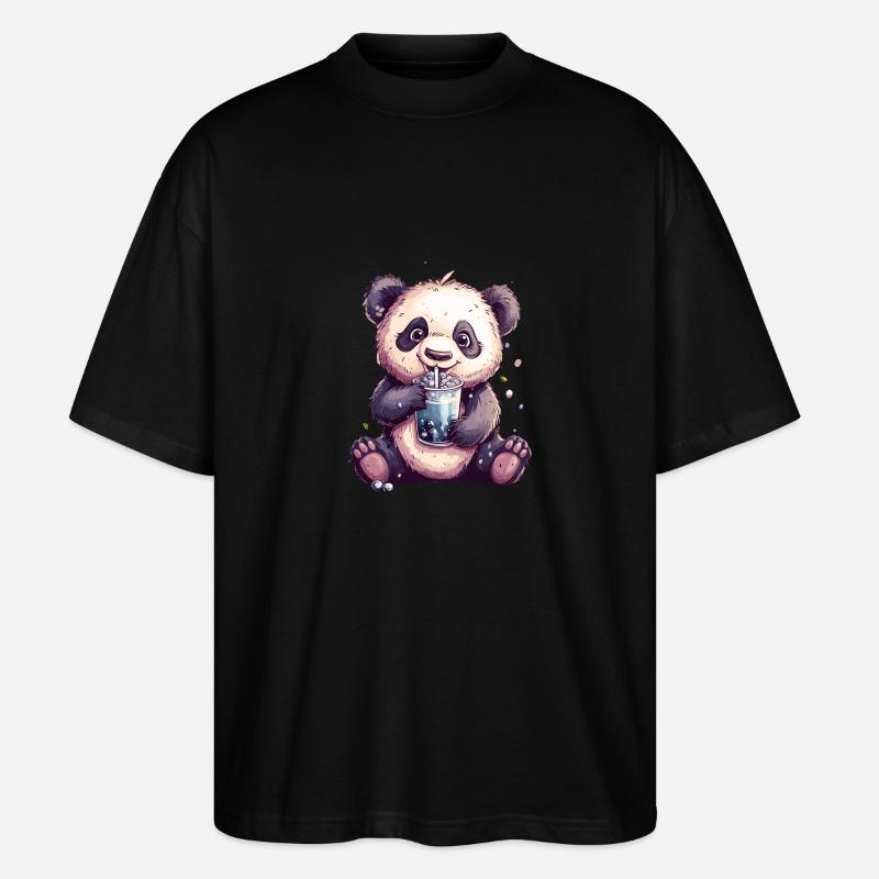 Niedlicher Panda mit Tee - Stanley/Stella Oversized Unisex Bio T-Shirt Blaster 2.0 - Schwarz
