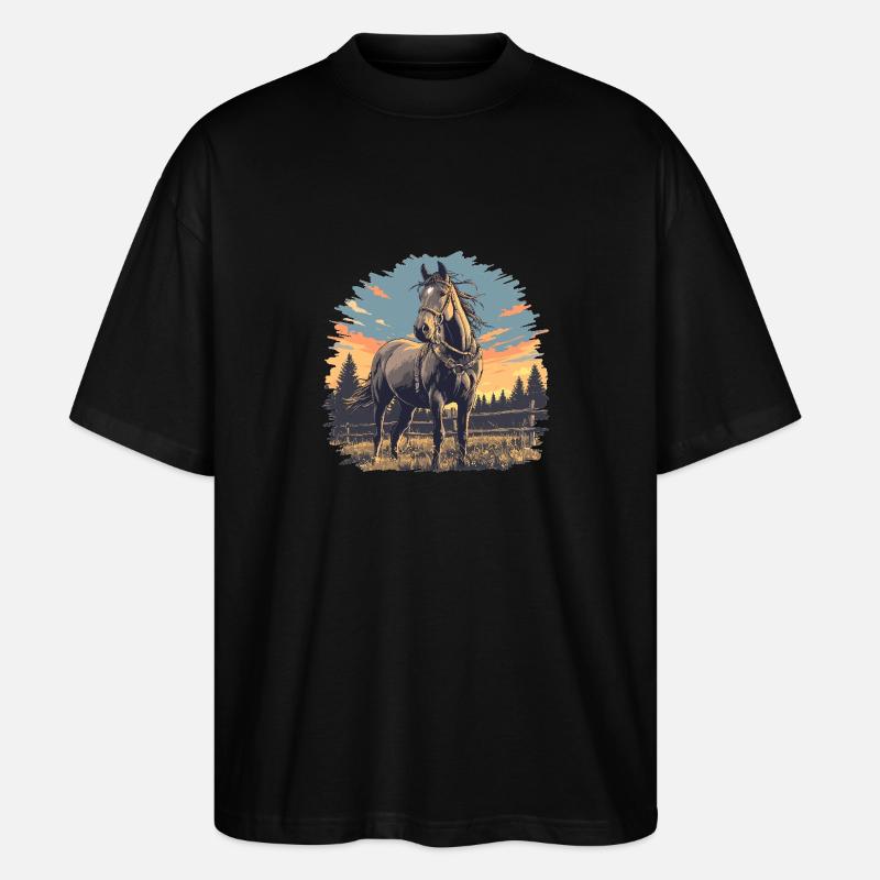 Pferde Pferd - Stanley/Stella Oversized Unisex Bio T-Shirt Blaster 2.0 - Schwarz