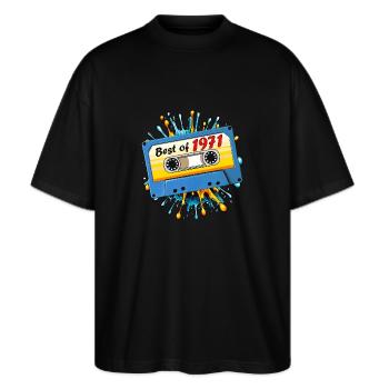 1971 MUSIKKASETTE BEST OF - Stanley/Stella Oversized Unisex Bio T-Shirt Blaster 2.0 - Schwarz - Vorne - Alina (178cm) & Michal (187cm)