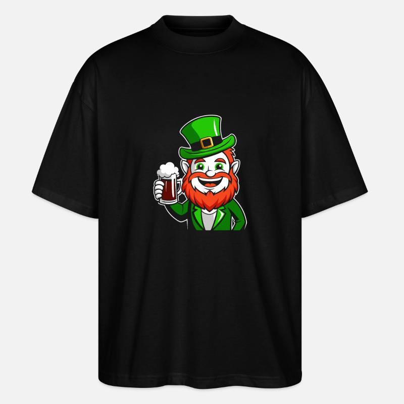 Leprechaun & Beer - Saint-Patrick - Irlande - T-shirt bio Blaster 2.0 coupe oversize Stanley/Stella Unisexe - noir