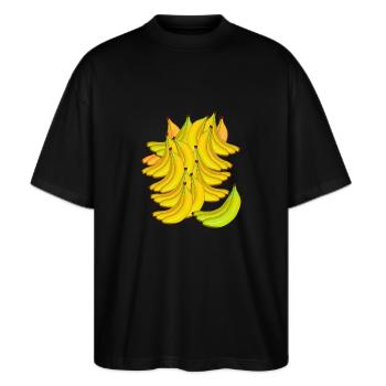 Banane Bananen Obst Frucht Früchte exotisch - Stanley/Stella Oversized Unisex Bio T-Shirt Blaster 2.0 - Schwarz - Vorne - Alina (178cm) & Michal (187cm)