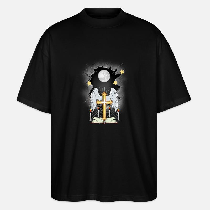 Croix d’église Croix Crucifix - T-shirt bio Blaster 2.0 coupe oversize Stanley/Stella Unisexe - noir