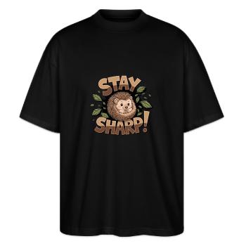 Stay sharp hedgehog with leaves surrounded cute - Stanley/Stella Oversized Unisex Organic T-shirt Blaster 2.0 - black - Front - Alina (178cm) & Michal (187cm)