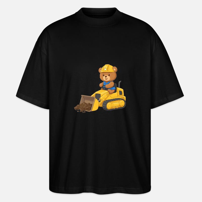 Teddybär Bauarbeiter - Stanley/Stella Oversized Unisex Bio T-Shirt Blaster 2.0 - Schwarz