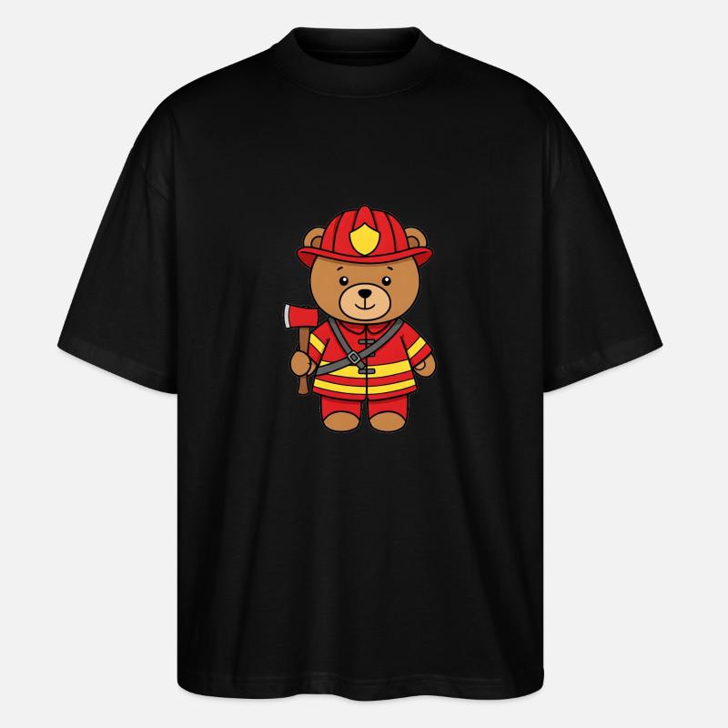 Teddybär Feuerwehrmann - Stanley/Stella Oversized Unisex Bio T-Shirt Blaster 2.0 - Schwarz