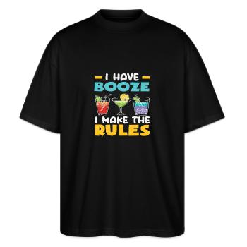 Ich Habe Schnaps Ich Mache Die Regeln Barkeeper - Stanley/Stella Oversized Unisex Bio T-Shirt Blaster 2.0 - Schwarz - Vorne - Alina (178cm) & Michal (187cm)