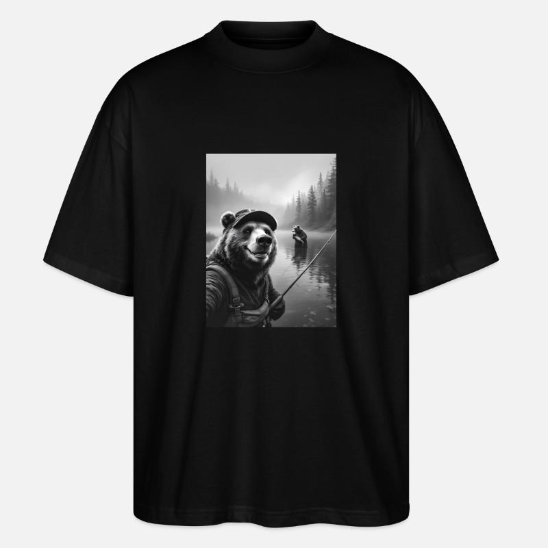 Fischerei Bär Selfie - Stanley/Stella Oversized Unisex Bio T-Shirt Blaster 2.0 - Schwarz