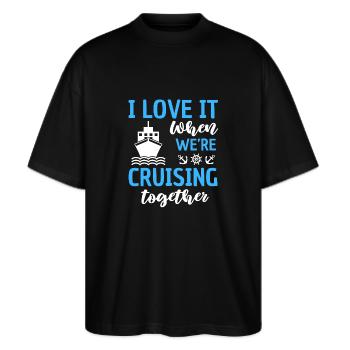 Kreuzfahrt Reise Zusammen Schiffsreise - Stanley/Stella Oversized Unisex Bio T-Shirt Blaster 2.0 - Schwarz - Vorne - Alina (178cm) & Michal (187cm)