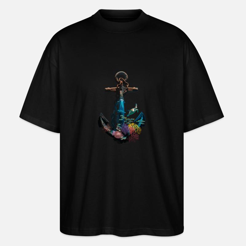 Maritimes Anker-Design Mit Meerestieren Und - Stanley/Stella Oversized Unisex Bio T-Shirt Blaster 2.0 - Schwarz