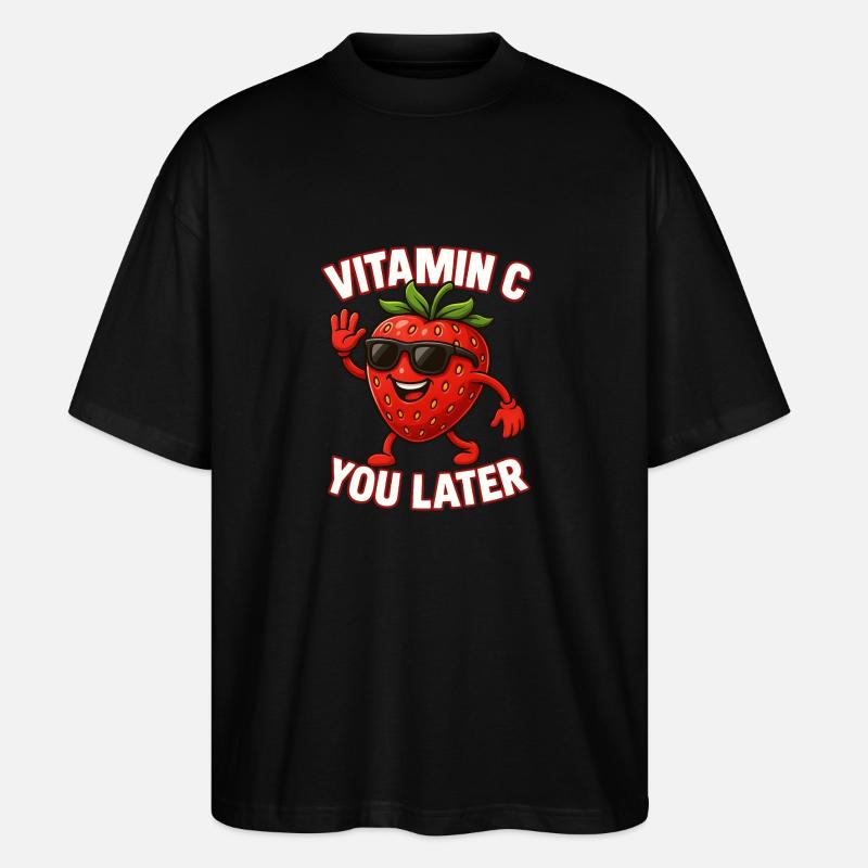 Fraise Vitamine C Fruit Drôle - T-shirt bio Blaster 2.0 coupe oversize Stanley/Stella Unisexe - noir