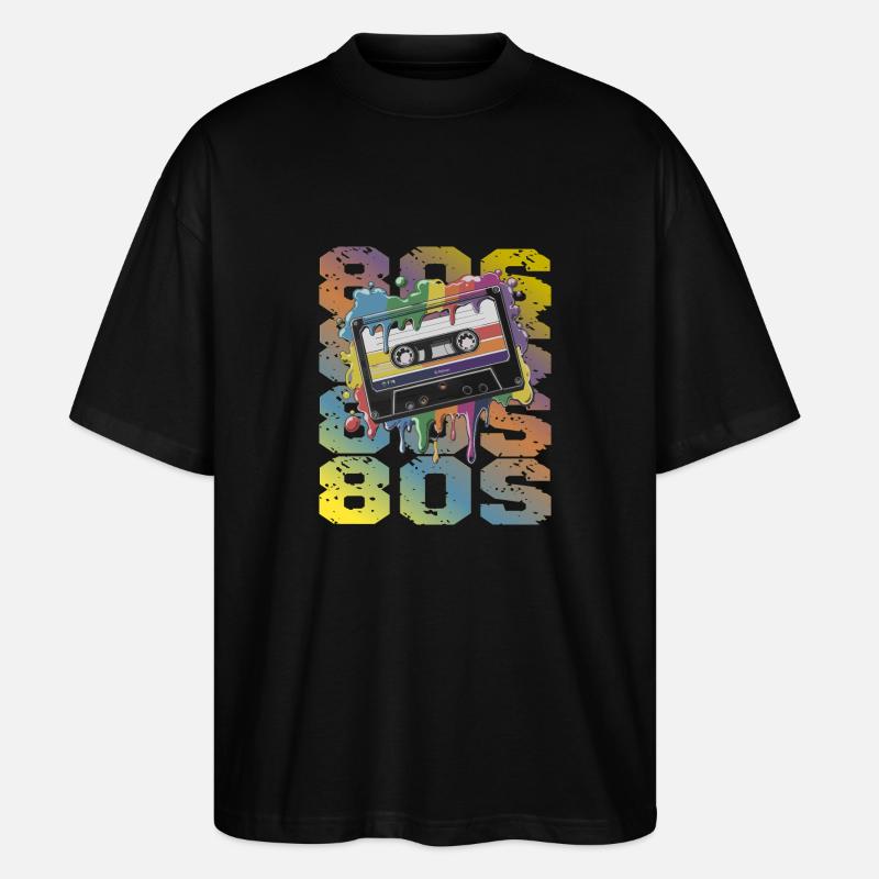 80s Retro Cassette Rainbow Nostalgia - Stanley/Stella Oversized Unisex Organic T-shirt Blaster 2.0 - black