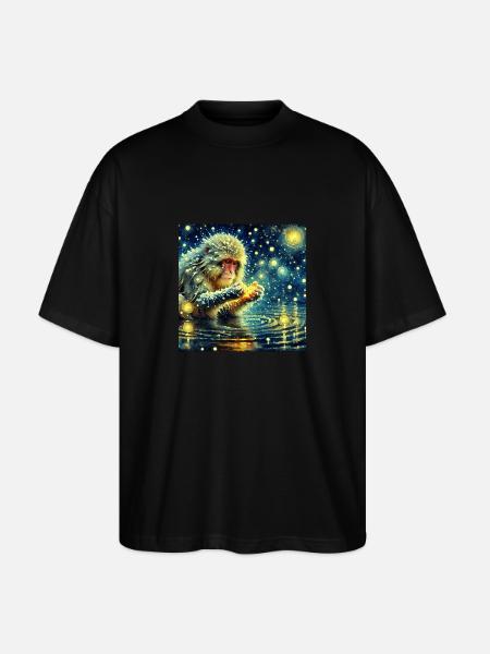 Snow Monkey Starry Night - Stanley/Stella Oversized Unisex Organic T-shirt Blaster 2.0 - black