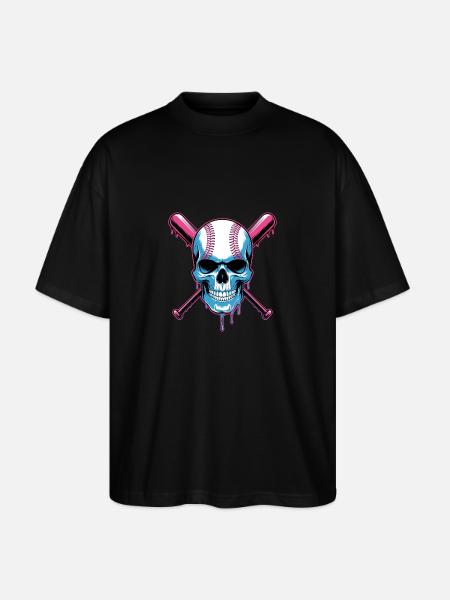 Baseball Skull Baseball Bat - Stanley/Stella Oversized Unisex Organic T-shirt Blaster 2.0 - black