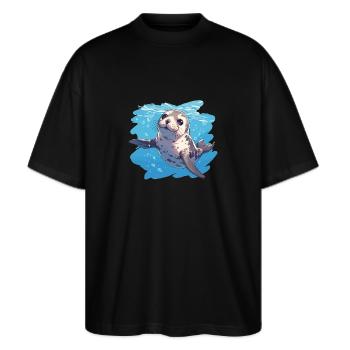 Robben Robbe - Stanley/Stella Oversized Unisex Bio T-Shirt Blaster 2.0 - Schwarz - Vorne - Alina (178cm) & Michal (187cm)