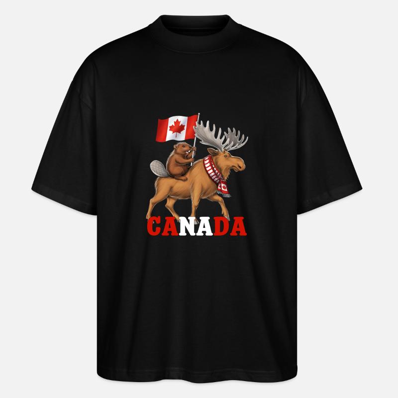 Canada Beaver Riding Moose FULL - Stanley/Stella Oversized Unisex Organic T-shirt Blaster 2.0 - black