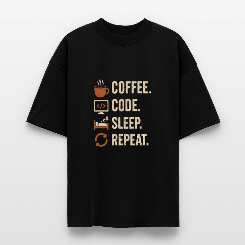 Geek Coder Routine – Coffee, Code, Sleep, More Stanley/Stella Oversized Unisex Organic T-shirt Blaster 2.0