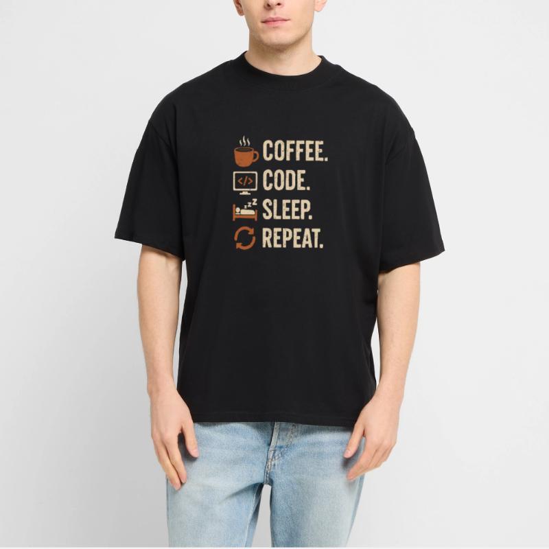 Geek Coder Routine – Coffee, Code, Sleep, More Stanley/Stella Oversized Unisex Organic T-shirt Blaster 2.0
