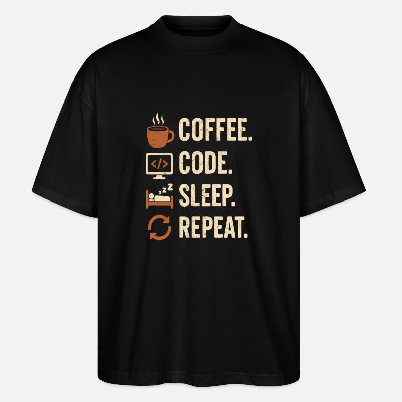 Geek-Coder-Routine – Kaffee, Code, Schlaf, mehr - Stanley/Stella Oversized Unisex Bio T-Shirt Blaster 2.0 - Schwarz