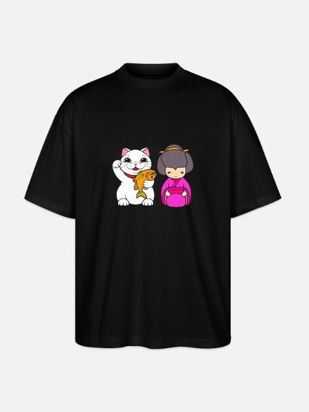 Maneki Neko Japan Lucky Charm - Stanley/Stella Oversized Unisex Organic T-shirt Blaster 2.0 - black