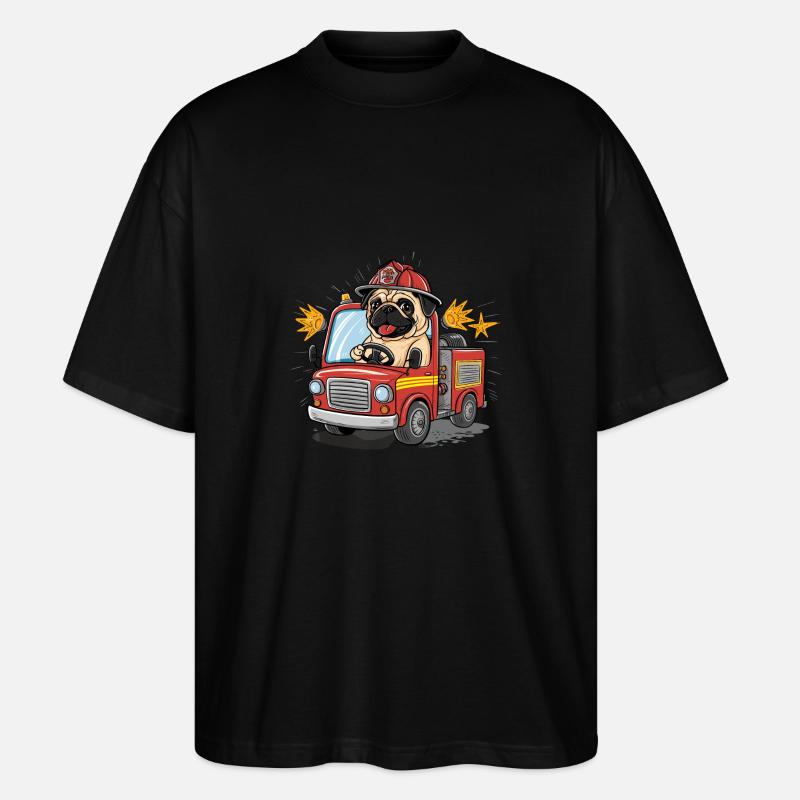 Mops Hundehalter Mops Feuerwehr - Stanley/Stella Oversized Unisex Bio T-Shirt Blaster 2.0 - Schwarz