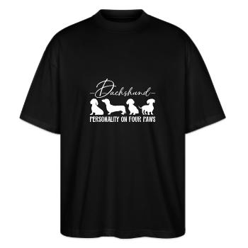 Dackel Persönlichieit auf vier Pfoten - Stanley/Stella Oversized Unisex Bio T-Shirt Blaster 2.0 - Schwarz - Vorne - Alina (178cm) & Michal (187cm)