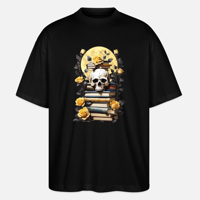Bücherstapel mit Schädel - Stanley/Stella Oversized Unisex Bio T-Shirt Blaster 2.0 - Schwarz