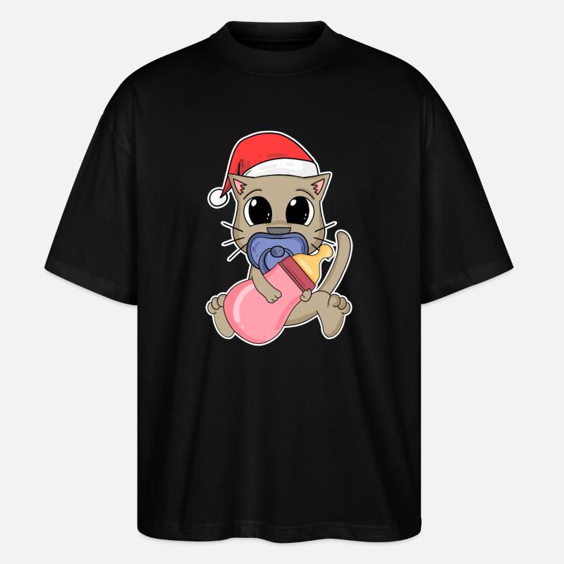 Chat Bébé Noël - T-shirt bio Blaster 2.0 coupe oversize Stanley/Stella Unisexe - noir