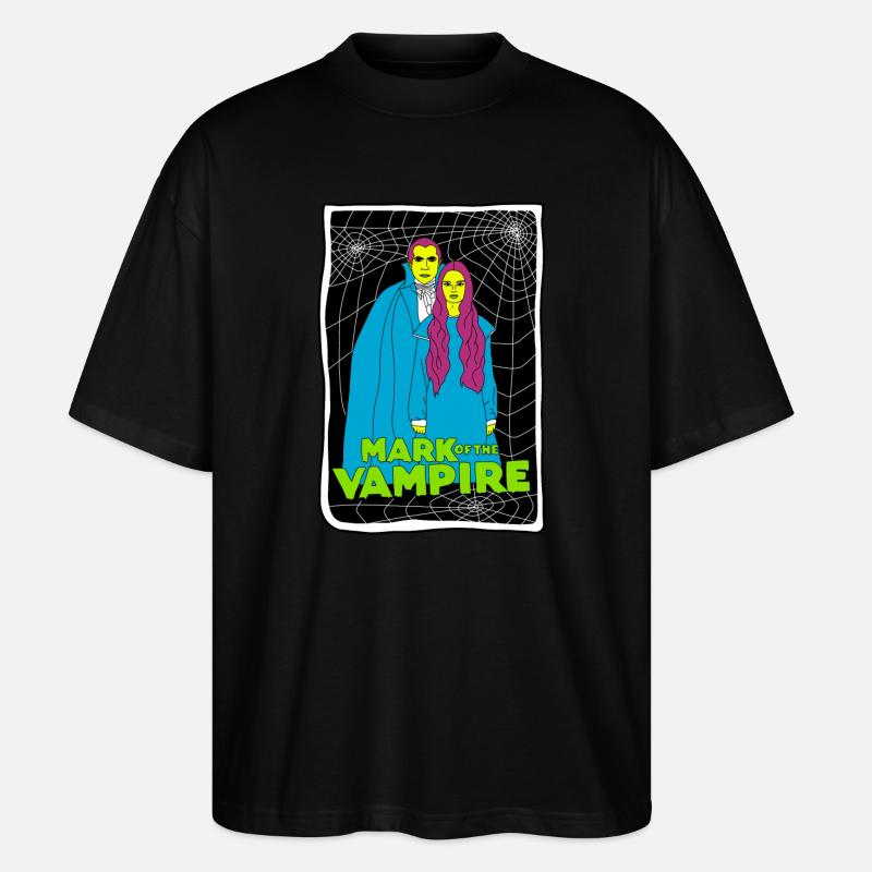 Vampir-Duo mit Spinnennetz-Hintergrund - Stanley/Stella Oversized Unisex Bio T-Shirt Blaster 2.0 - Schwarz