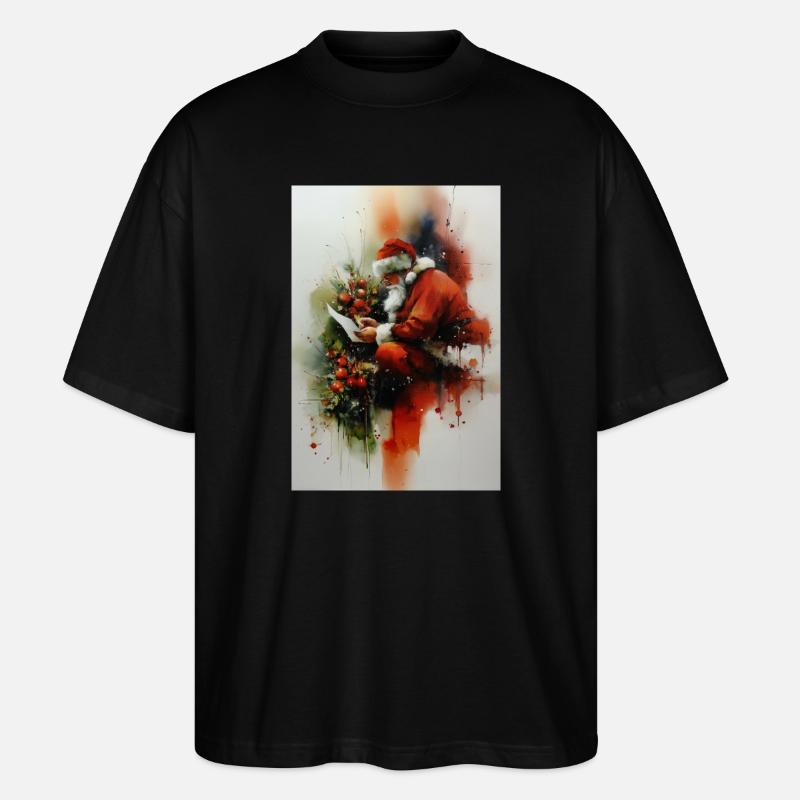 Aquarell-Weihnachtsmann-Lesebrief - Stanley/Stella Oversized Unisex Bio T-Shirt Blaster 2.0 - Schwarz