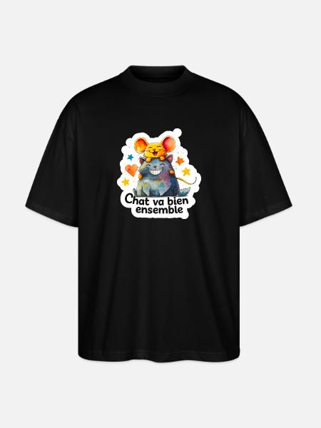Chat et Souris Heureux Ensemble - T-shirt bio Blaster 2.0 coupe oversize Stanley/Stella Unisexe - noir