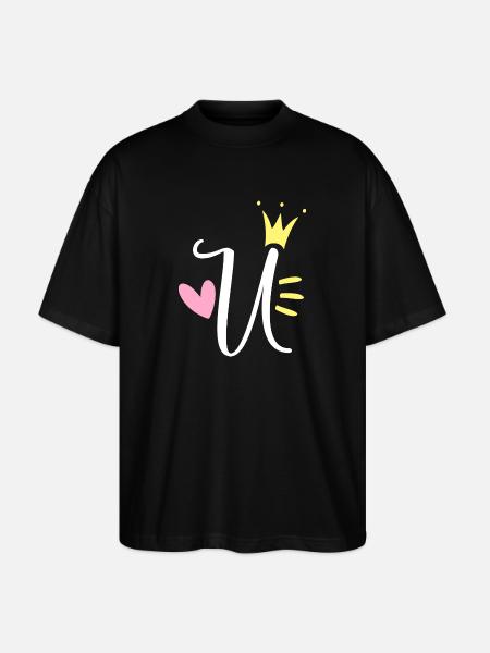 Letter U Initial Letter Crown - Stanley/Stella Oversized Unisex Organic T-shirt Blaster 2.0 - black